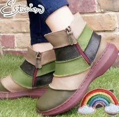 【未使用級】エスタシオン　M ショートブーツ　ブラックマルチカラー　サイドジップ 2025年最新】エスタシオン 靴の人気アイテム - メルカリ