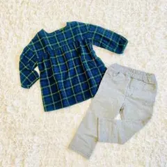 【無印良品 muji】チェック柄　ワンピース　チュニック　グレーパンツ　90cm