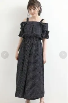 マジェスティックレゴン　オフショルダー・オールインワン　M ネイビー　ドットのサムネイル