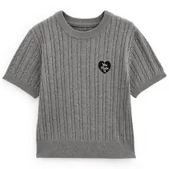 ハートロゴ刺繍ケーブル編みニットトップス[fu154] グレー　GRL