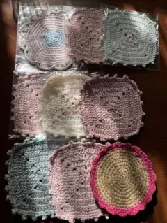 かぎ針手編みコースターセット カラフル９枚セット