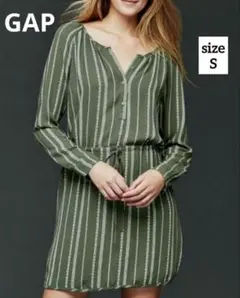 GAP 長袖シャツミニ丈ワンピース チュニック ポケット付き オリーブ S