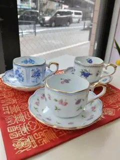 HOYAデミタスカップ 3個セット 花柄