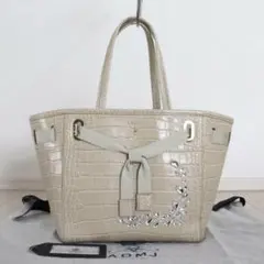 【未使用】A.D.M.J. ハンドバッグ本革 ビジュー スワロフスキー ベージュ 極美品✨A.D.M.J. ハンドバッグ 本革 ビジュー スワロフスキー