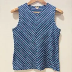 【美品】レナウンルック ノースリーブ レディース ボーダー カットソー Vネック