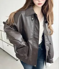 ファーティペット付き（取り外し可能）フェイクレザーブルゾン