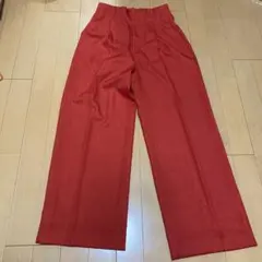 GU レッド ワイドパンツ ゴムウエスト M