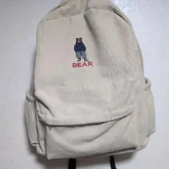 BEAR 刺繍 コーデュロイ リュック ベージュ