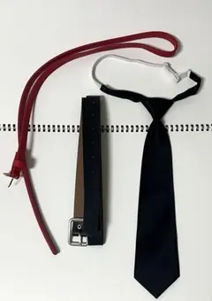 赤と黒のレザー製ベルト ネクタイ まとめ売りのサムネイル