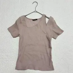 ワンウェイ　オフショルダー　肩だしリブ編みTシャツ　半袖　セクシー　a2102