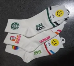 韓国購入靴下 スターバックス ダンキン アップル ソックス 3足セット