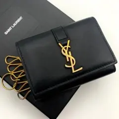 美品 サンローラン キーケース カサンドラ YSL 金具 コンパクト レザー 黒のサムネイル