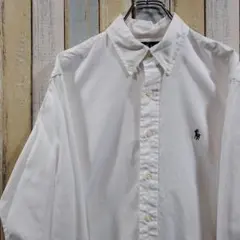 754☆ラルフローレン☆ボタンダウンシャツ☆カラーポニー☆白シャツ☆刺繍ロゴ