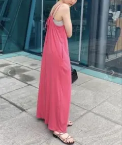 カットギャザーキャミワンピース　カスタネ　ピンク　オーバーサイズ