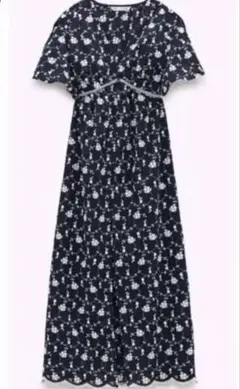 【新品】ZARA ザラ　刺繍入りミディワンピース　エンブロイダリーワンピース　S