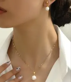 【ラスト1点♡】パール　ネックレス　ピアス　サージカルステンレス　18k 金