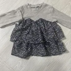 長袖カットソー グレー×ネイビー 花柄