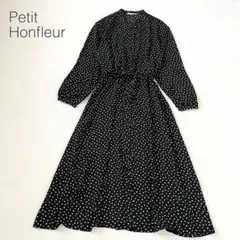 【プチオンフルール】スクエア柄シャツワンピース 長袖 フェミニン 黒【M】極美品のサムネイル