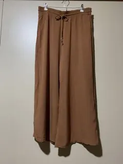 ブラウン ワイドパンツ イージーパンツ ウエストゴム