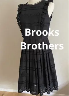 美品ブルックスブラザーズ黒ブラック豪華総レースノースリーブ肩フリル