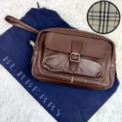 【美品】 BURBERRY クラッチバッグ ノバチェック 本革 ブラウン　お買得