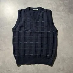 ヴィンテージ ネイビー 3D ケーブル Vネック ニット ベスト