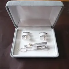 シルバー パール ネクタイピン カフスボタンセット