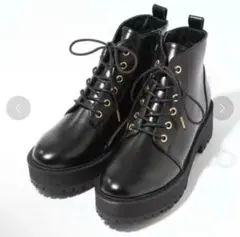 Heather ヘザー ブラックレザー ハイカット レースアップショートブーツ