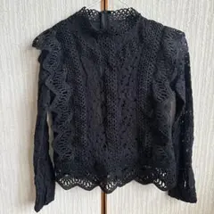 ミーア　花柄レースブラウス　ブラック