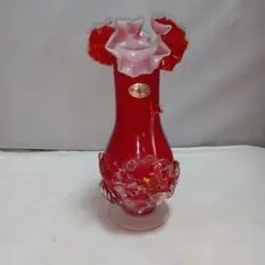 赤ガラス花瓶　昭和レトロ？