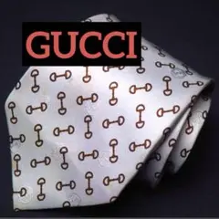 【高級】GUCCI グッチ ダンベル柄 ネクタイ シルバー グレー