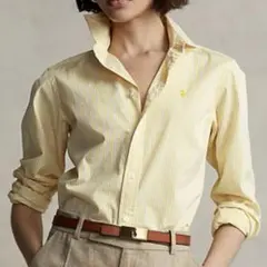 美品✨ラルフローレン 現行QRタグ イエローストライプシャツ レディースMサイズ