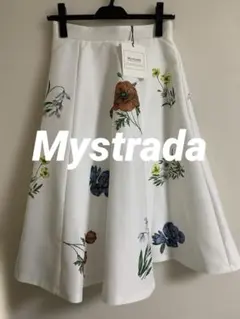 新品Mystrada◆マイストラーダ◆大花プリントスカート◆ホワイト系花柄36S