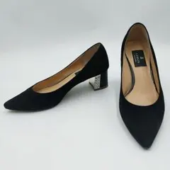 LANVINコレクション✨️スエードポインテッドトゥビジューパンプス黒23.5