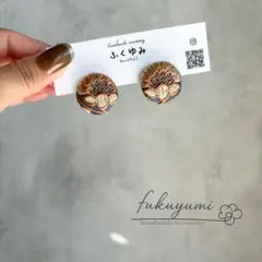 【#284】サックスブルー/インド刺繍リボン/くるみボタン/ピアスorイヤリング