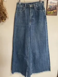 ハイウエスト ワイドレッグ デニムパンツ