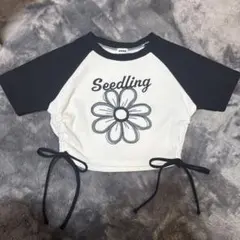 1095 ラグラン Tシャツ 花柄 ドロスト付き