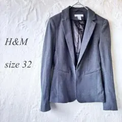 H&M フロントホックテーラードジャケット 32 グレーチェック 1080