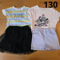 女の子　夏服　半袖　130　Tシャツ　半ズボン　スカート風キュロット