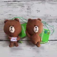 LINE FRIENDS ブラウン ぬいぐるみ ストラップ 2種セットのサムネイル
