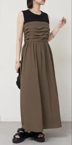 美品mysticドッキングビスチェワンピース2025ss茶黒バイカラー