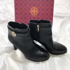 【美品】トリーバーチ ショートブーツ ブーティ ヒール ロゴ 黒