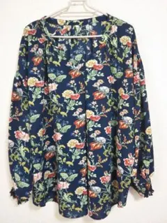 【Coca】花柄 長袖 ブラウス ネイビー Lサイズのサムネイル