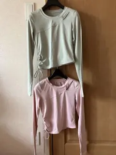 ミントグリーン・ピンク クロップド丈ヨガウェア 2点セット