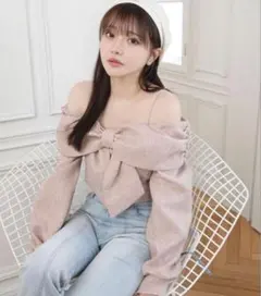 LIPSERVICE リボンオフショルロングスリーブトップス ピンク