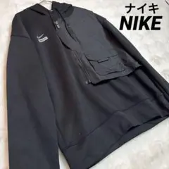 NIKE ナイキ パーカー 黒 フード付き 異素材ミックス L相当 スウェット