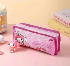 大容量のマイメロディのペンケースチャームキーホルダー付 可愛い筆記用具収納バッグ