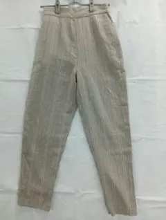 美品 ビーミング パンツ テーパード M ベージュ ストライプ 麻 ビームス