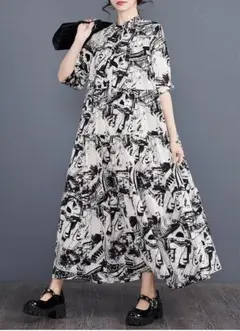 【大きいサイズ】 レディース ロング　ワンピース　春夏 秋 新品 半袖