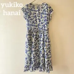 yukiko hanai✨青 ブルー 水色 フラワー 半袖シャツワンピース 花柄